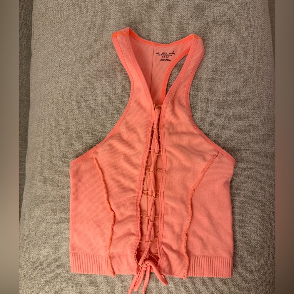 Coral lace up tank